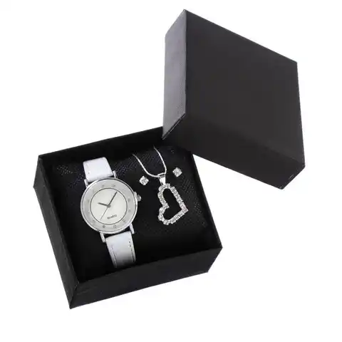 Подарочный набор3 в 1 Сердце: наручные часы, d=3 см, кулон, серьги