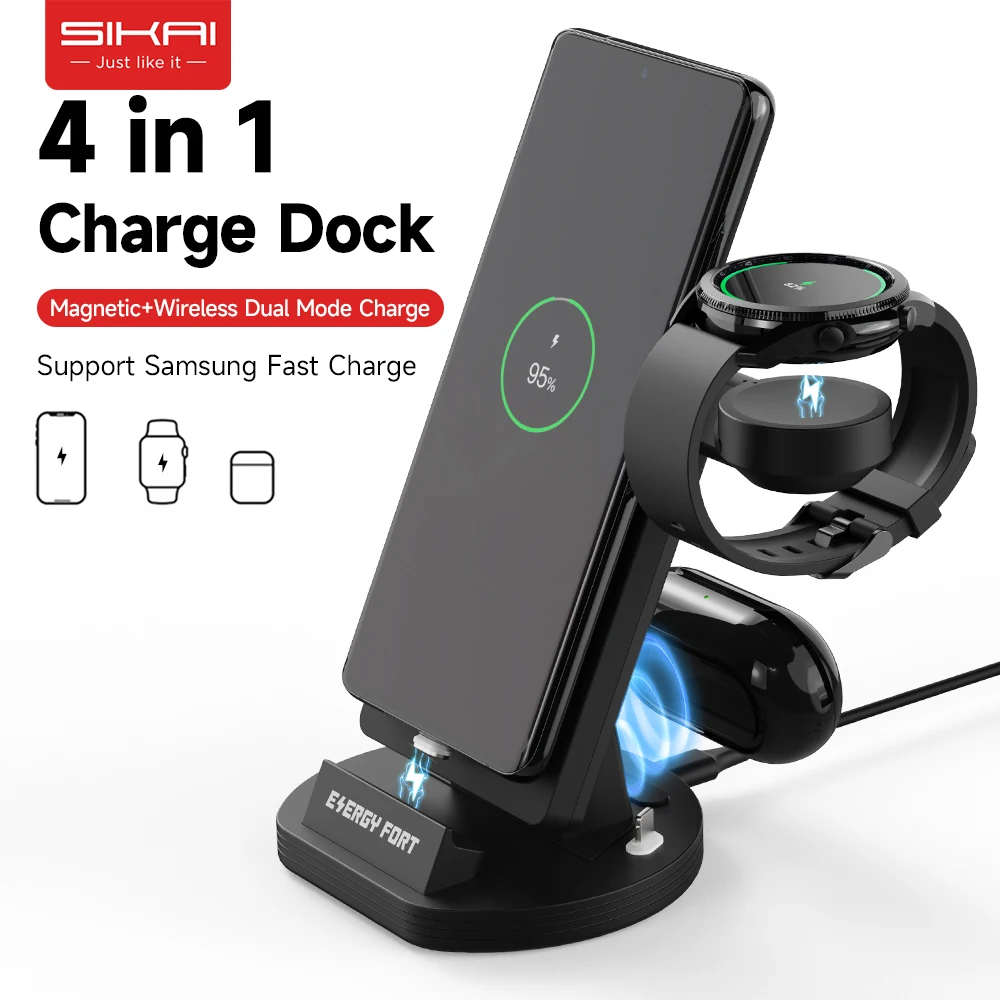 

Qi Fast Charging Dock Station For Phone Earbuds 66W Magnetic Wireless Charger for Samsung Galaxy Watch 4 Classic 4 45W Max