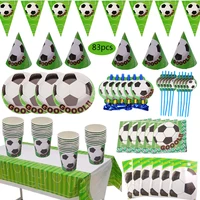 83pcs football soccer theme party supplies disposable tableware cup plate flag set kids boys happy birthday party decor favors