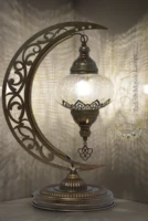 MOZAIST Turkish Lamp, Unique Lights, Moon Shaped Mosaic Table Lamp, Moroccan Handmade Antique Bohemian Vintage Light Shade