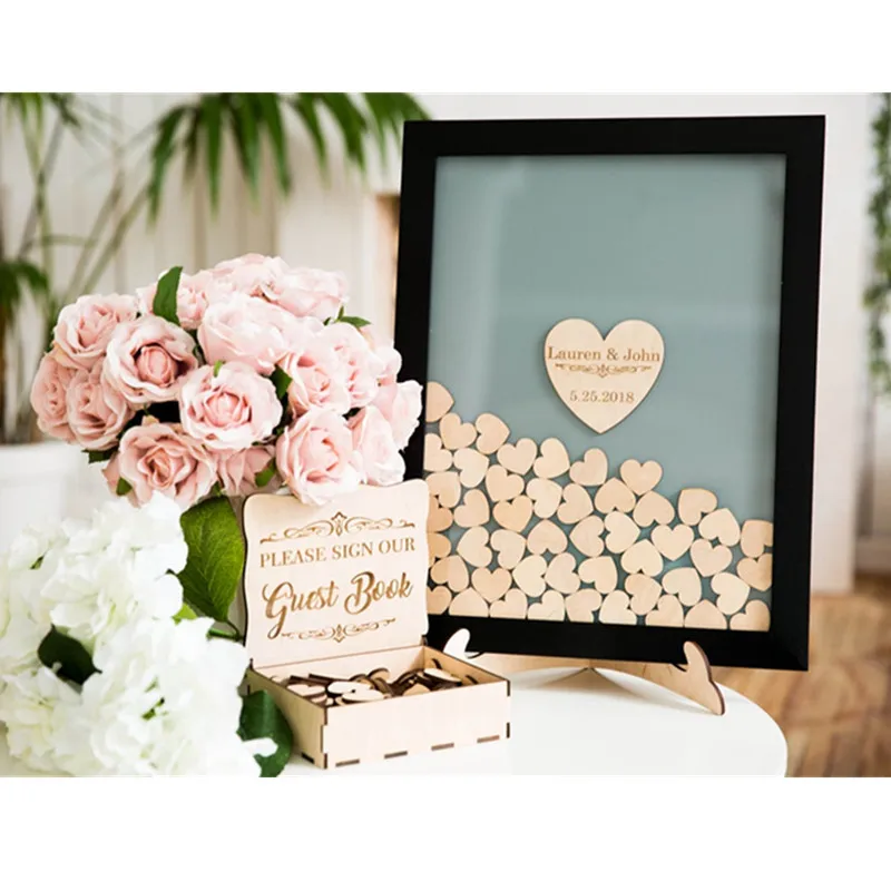 Персонализированные сердца падение Свадьба Гостевая книга пожелания коробка