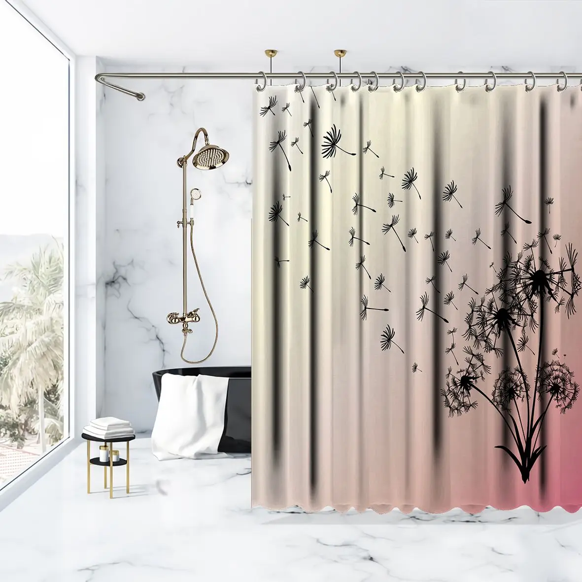 Занавеска для душа Одуванчик цветы летающие на воздухе летние дикие растения