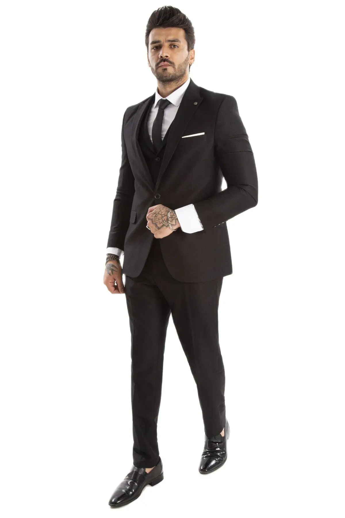 

DeepSEA Male Suit Chain Decorated Double Slits Custom Business Meeting Career Wedding Groom (Jacket + Vest + Pants) 2101289