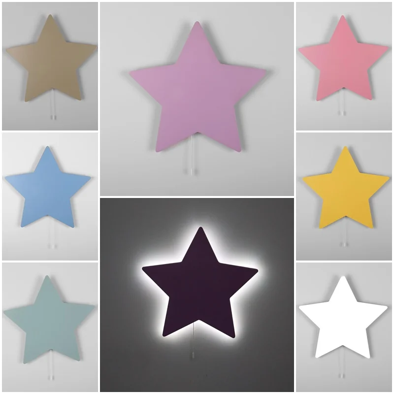 

Girls Boys Children Luxury Living Bedroom Nursery Night Bedside Lamp Decorative Wooden Star Model Wall Decoration LED Light Wall Sconce recessed wall lampara channel solar led light outdoor pared vintage accessories