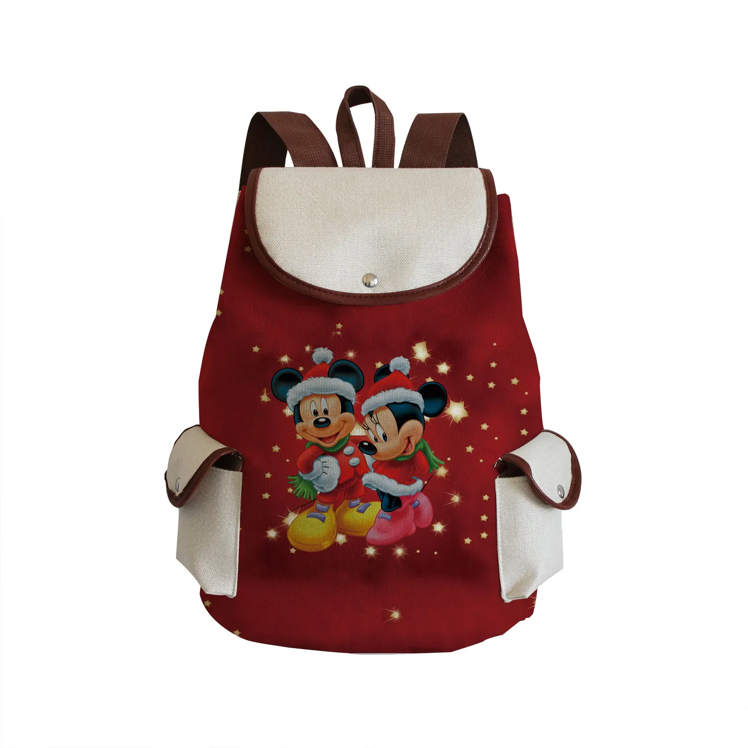 

Disney Mickey Minnie Backpack Unisex Book Bag Fashion Linen School Bag Child Cartoon Back Bag Red Drawstring Bag Christmas Gift