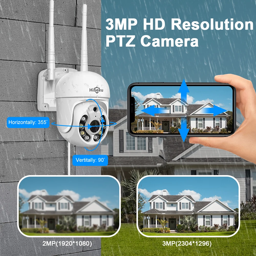 IP-камера наружная 3 Мп 1536P PTZ Wi-Fi 5-кратный зум | Безопасность и защита