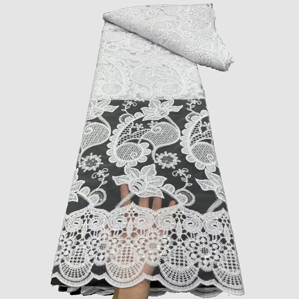 

Sinya White African French Tulle Sequins Lace Fabric 2022 High Quality Embroidery Mesh Tulle Lace With Sequence For Women Dress