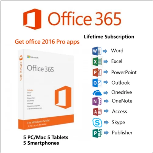 Пожизненная лицензия на учетную запись Microsoft Office 365 Подлинная для всех