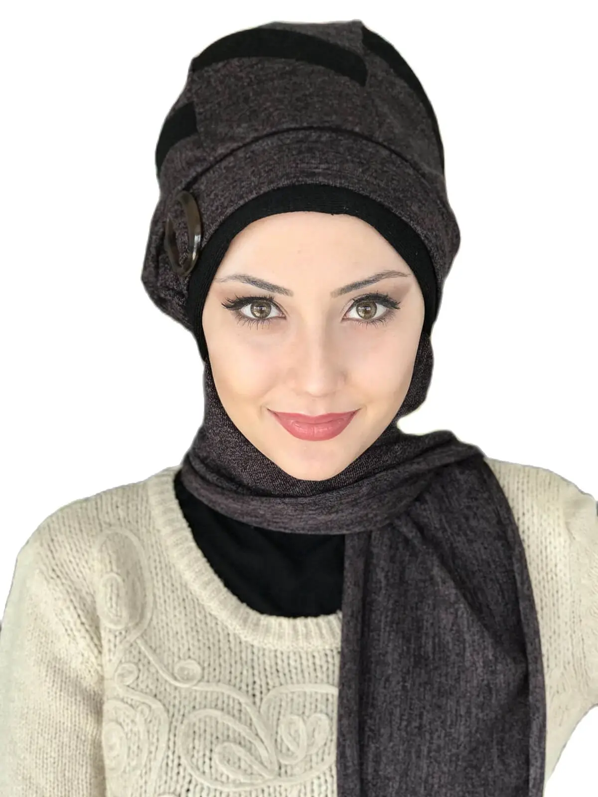 

New Fashion 2021 Women Headscarf Kerchief Hat Bonnet Hijab Islamic Clothing Purple Buckled Black Striped Scarfed Beret Shawl