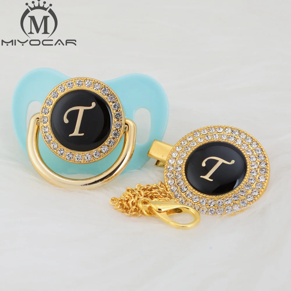 MIYOCAR имя инициалы буквы T элегантный Серебряный bling соска и пустышка Клип BPA бесплатно пустышка bling уникальный дизайн SGS пройти LT