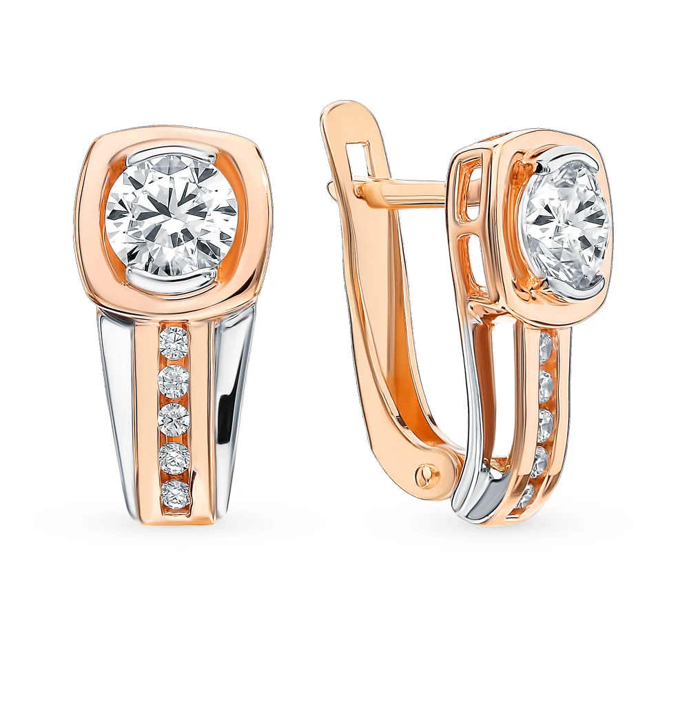 Золотые серьги с фианитами SUNLIGHT проба 585|Серьги| |