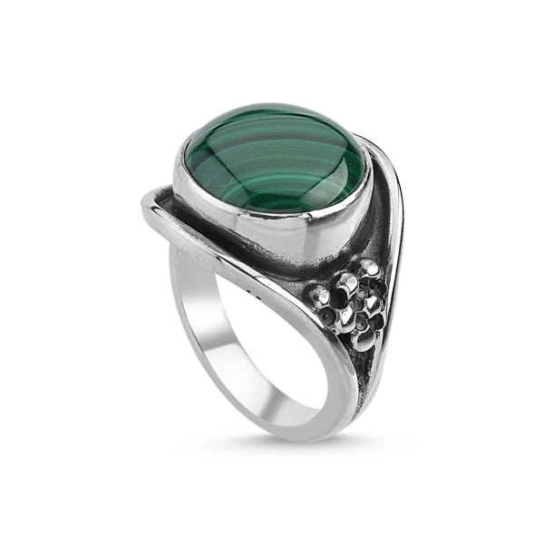 

Серебряное 925 пробы кольцо ручной работы из малахитового камня