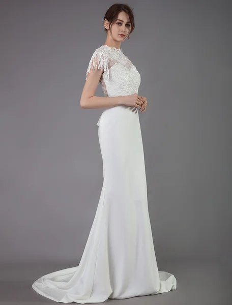 Свадебное платье в стиле бохо с коротким рукавом кисточками и шлейфом 2020 |