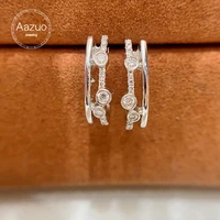 aazuo real 18k pure solid white gold natrual diamonds h shape double lines stud earrings gifted for women wedding party au750