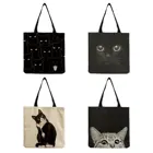Эко складные сумки для покупок для продуктов, Милая Черная сумка-тоут с принтом кошки для женщин, индивидуальные школьные дорожные новые сумки через плечо