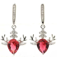 36x18mm shecrown antlers 4 8g pink raspberry rhodolite garnet cz women daily wear 925 sterling silver pendant earrings