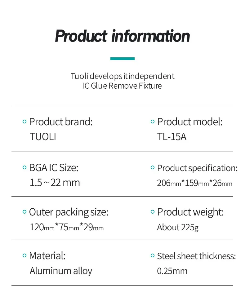 Tuoli TL-15A Universal IC Glue Remove Fixture Support IC 1.5-20mm Size Soldering For Iphone Rework Platform Holder Repair Tool cordless drill set