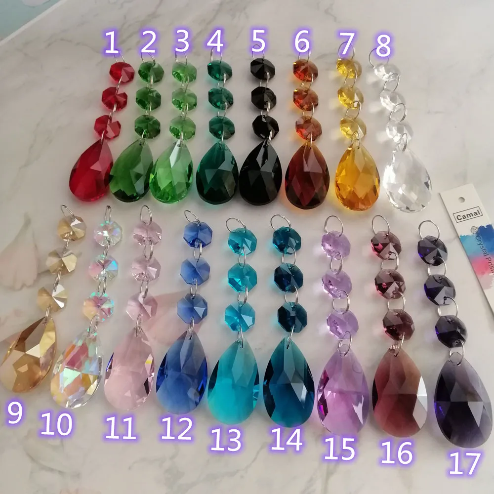 

Camal 2pcs (105mm) 17 Colors 38mm Mesh Drop Crystal Prisms Pendants w/14MM Octagonal Beads w/ Silver Rings SunCatcher Chandelier