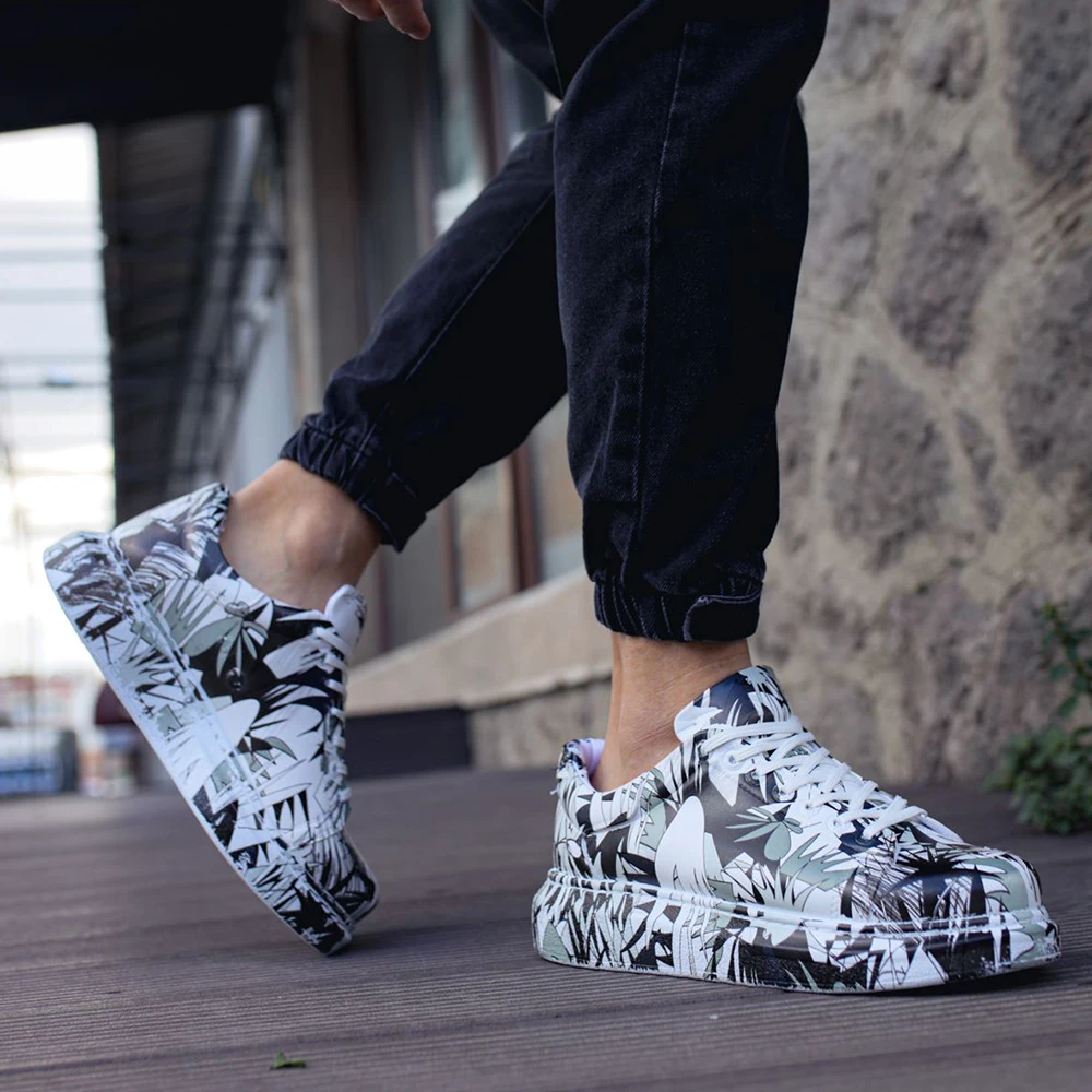 chekich women men shoes black and white pattern non leather unisex sneakers lace up printed summer autumn seasons skateboard couples lovers light ca