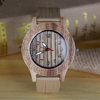 luxury top fashion wooden quartz watch for men leather strap creative simple arabic numerals wood grain watch mens watches