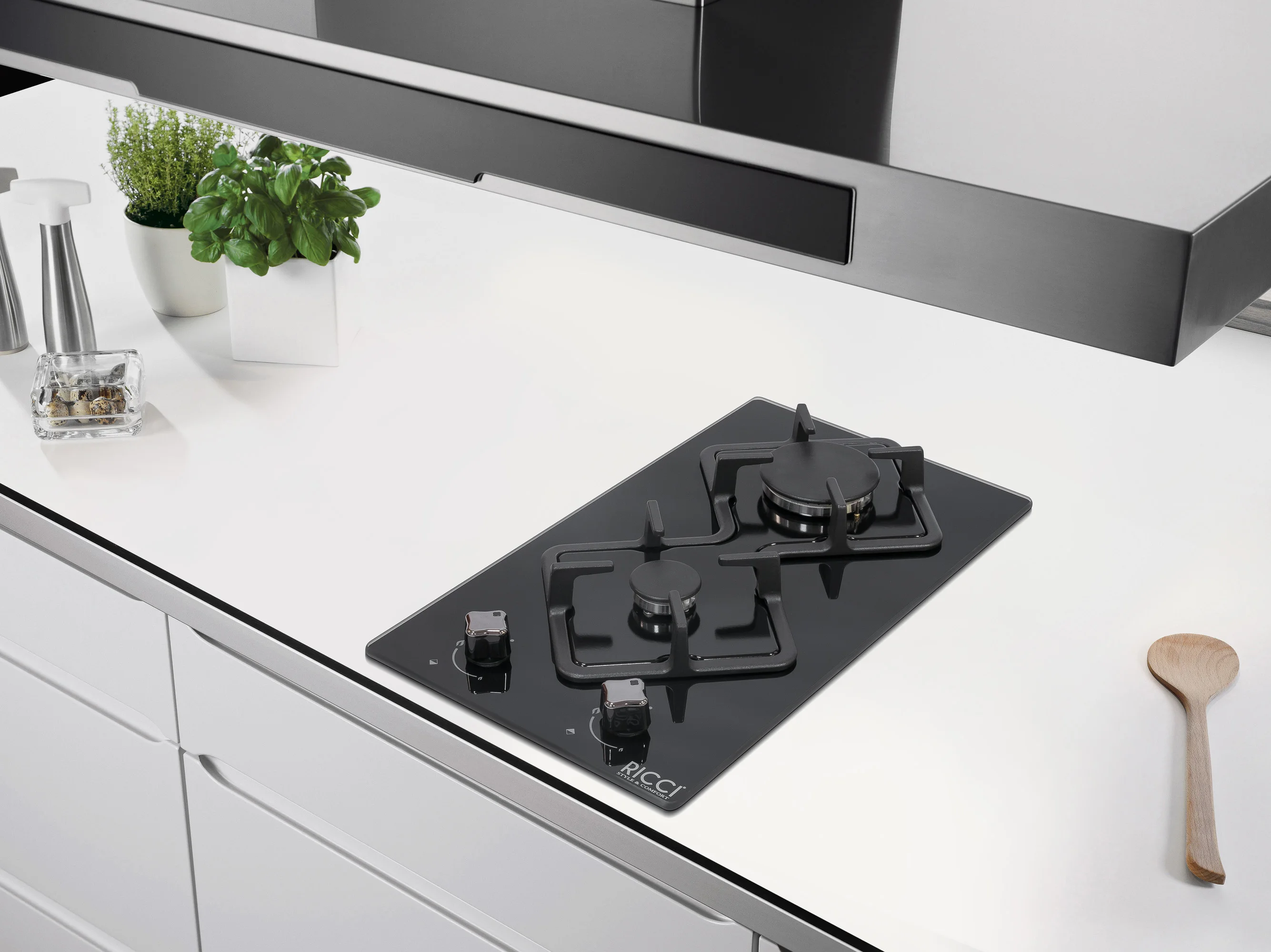 Встраиваемая газовая 2х конфорочная варочная поверхность RGN-KA2001 BL Черное стекло |