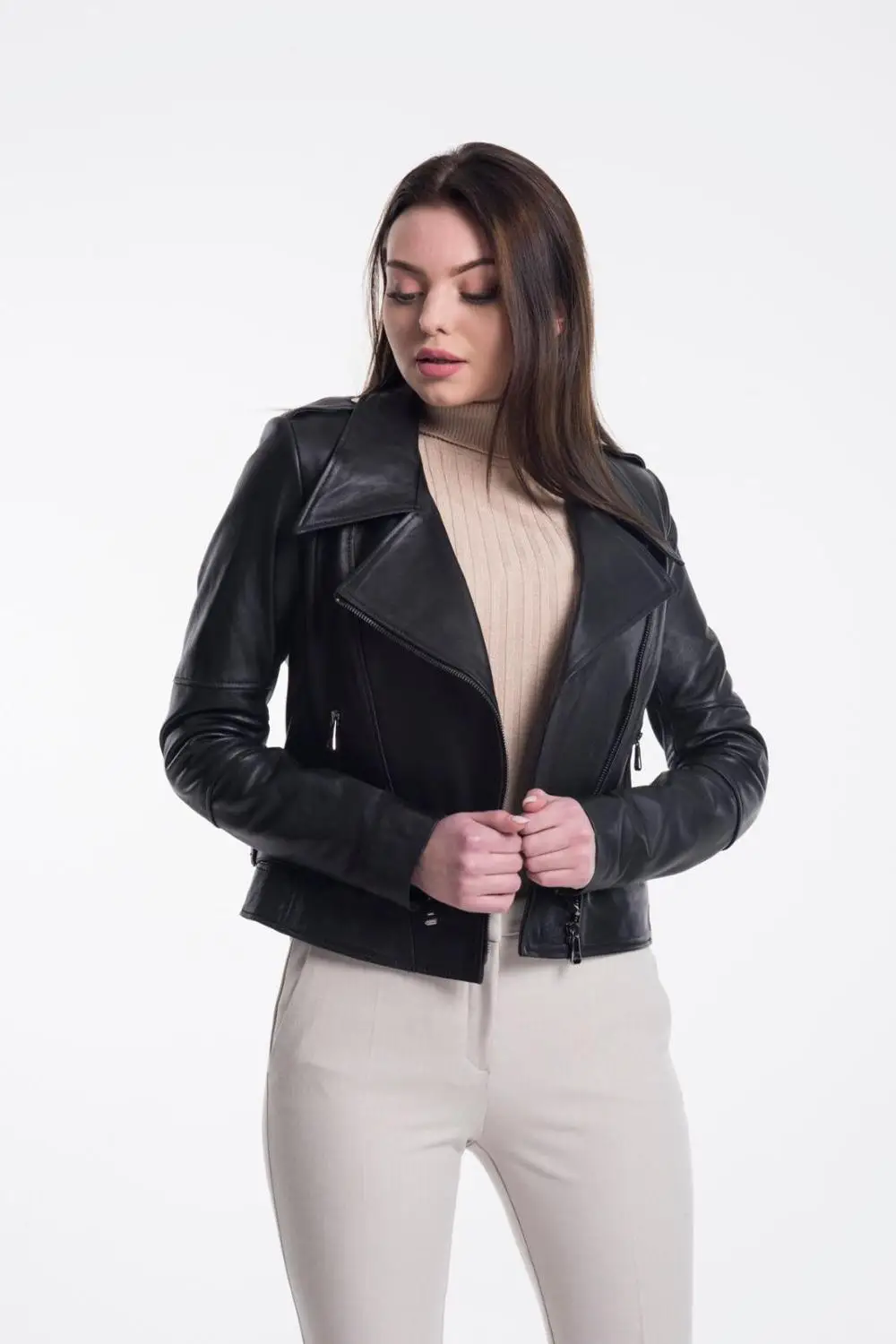 

Black Women's Genuine Leather Jacket