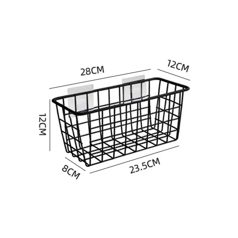 

Wall-Mounted Iron Mesh Storage Basket Seamless Paste Home Kitchen Bathroom Sundries Organization Container Wall Hanging Basket