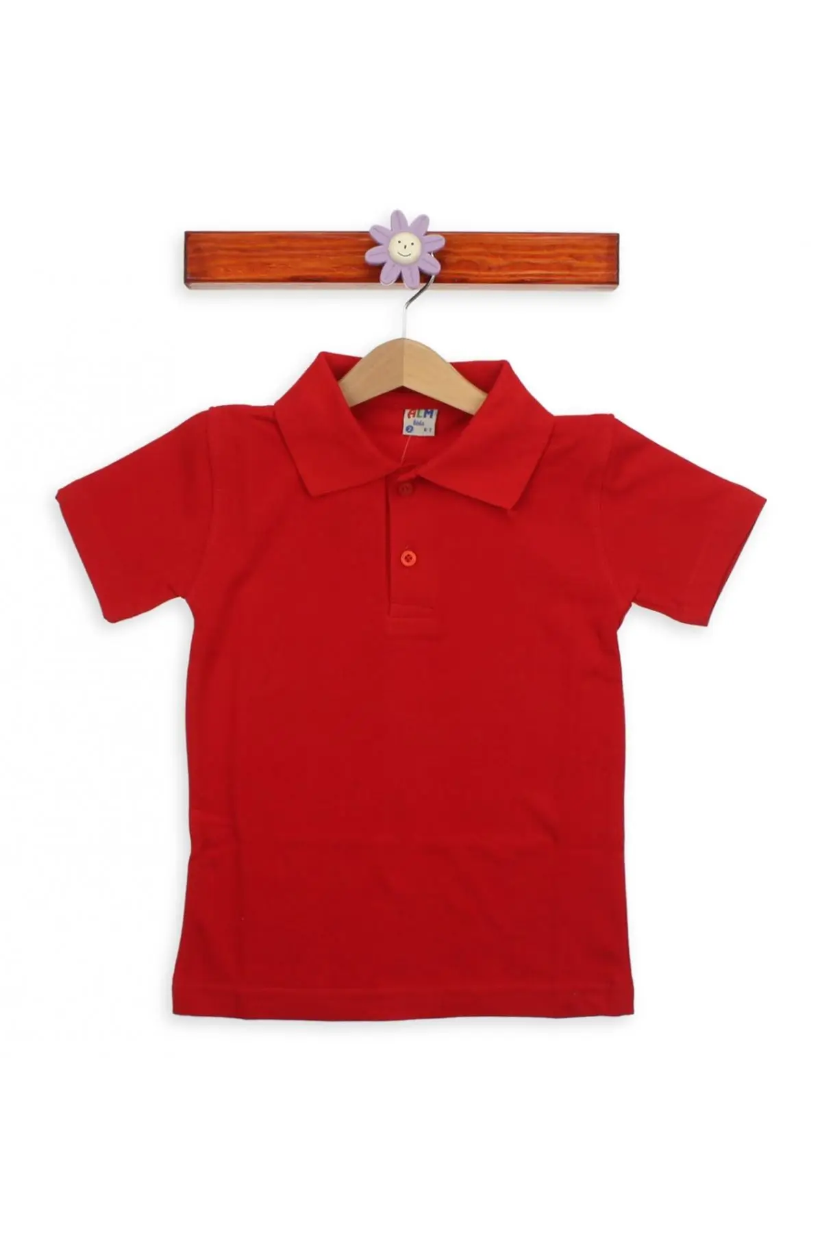 Red Polo Collar Cotton Child Basic T-Shirt |