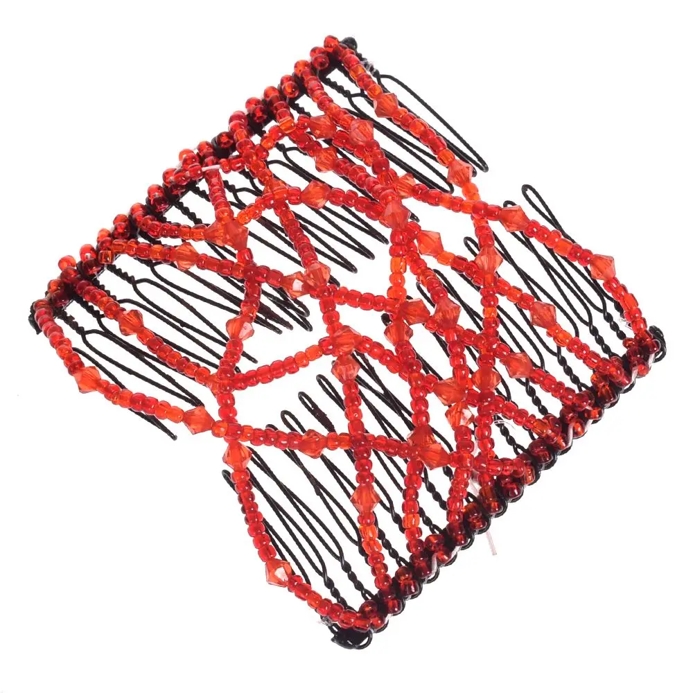 

Ladies Women Elastic Hairpin Stretch Double Magic Hair Comb Handmade Beaded Hair Clip Maker DIY Styling Tool