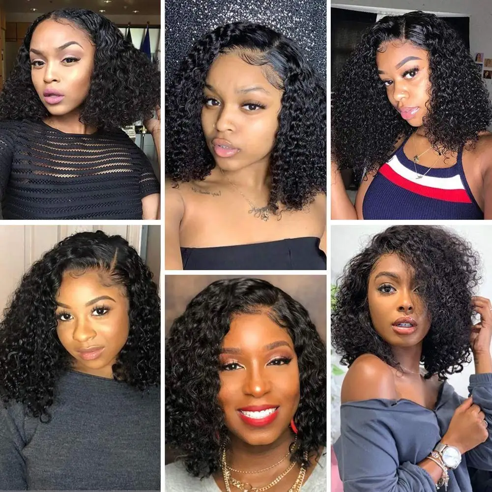 

Cheap Deep Curly Wig Transparent Human Hair Lace Wigs 150% Density Deep Curly Wig T Part Brazilian Wavy Human Hair Wigs