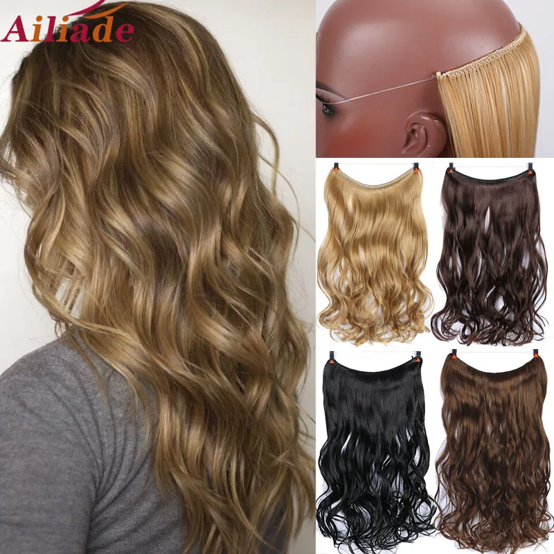 AILIADE длинные волнистые невидимые волосы для лески без зажимов в одном кусочке