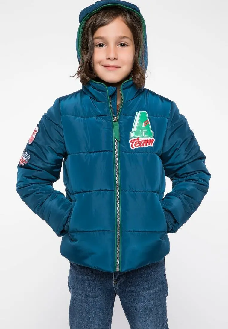 DeFacto модная куртка на молнии для мальчиков с мультяшным рисунком зимние куртки