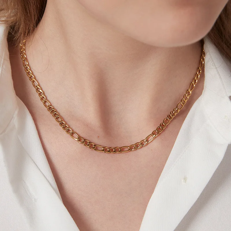 Женская цепочка Figaro ожерелье золотого цвета регулируемое чокер 5 мм многослойный