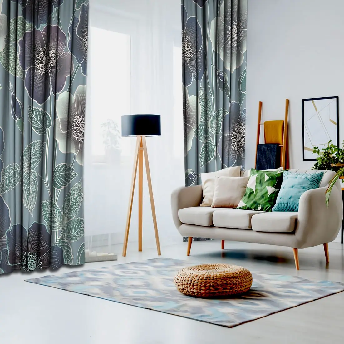 Занавеска Весна Цветущий сад Маки Цветы Листья классические декоративные