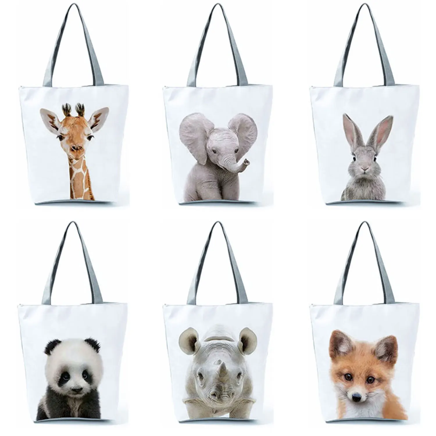 

Cute Cartoon Animal Fashion Printed Handbags Portable Travel Women Shoulder Bag High Capacity Eco Friendly Foldable Shopping Bag