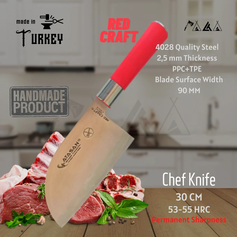 

ATASAN Red Craft Chef Knives Cleaver Handmade High Quality Professional Stainless Steel Steak Butcher Kitchen Knife Turkish