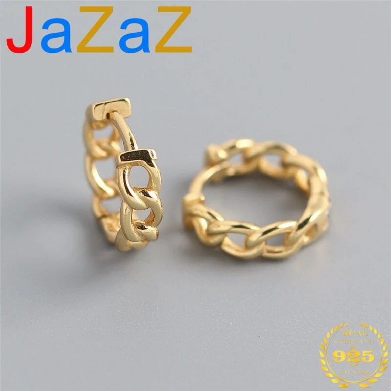 

A00046 Jazaz Real 100% 925 Sterling Silver Punk Hip-Hop Cuba Chain Gothic Studs Earrings for Fashion Women Jewelry Accessories