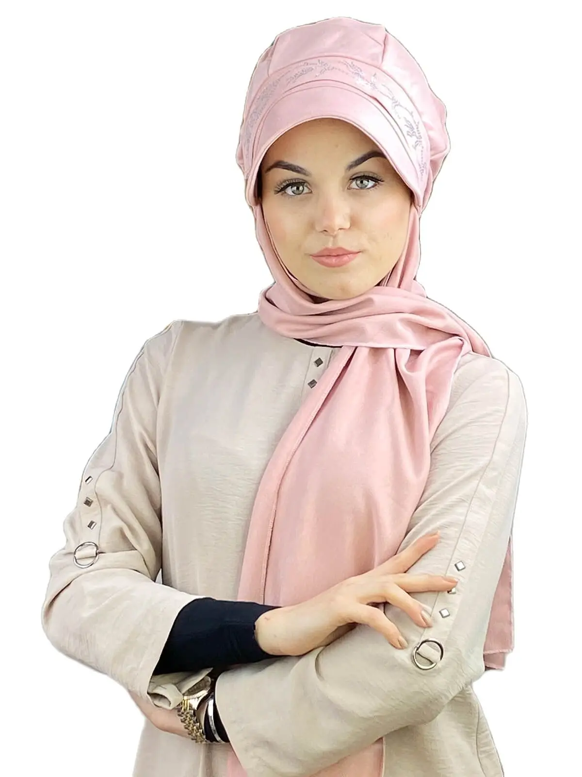 

Tulip Pattern White Cubic Zirconia Powder New Fashion Islamic Muslim Women Scarf 2021 Trend Hijab Which Are Immediately Ready-to-Wear Hat Beret bone