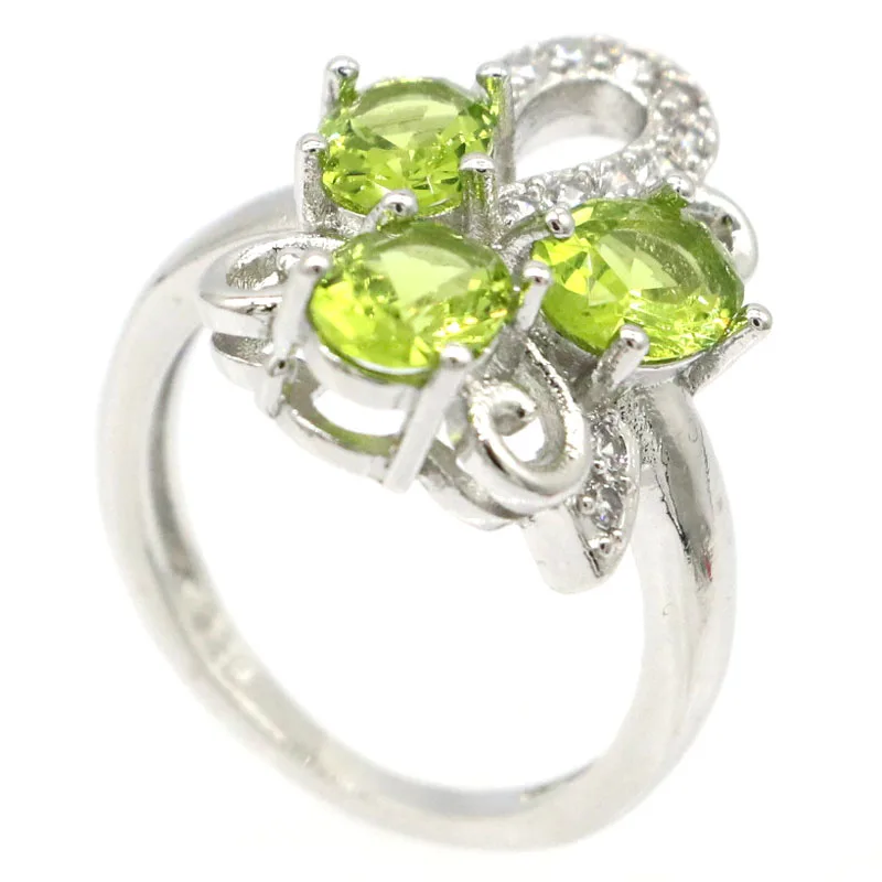 

20x15mm Lovely Cute 3.7g Created Green Peridot White CZ Birthday Gift Silver Rings Wholesale Drop Shipping