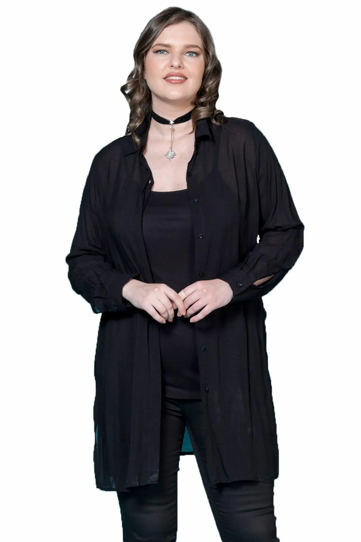 Куртка из вуали с воротником Hanezza большого размера