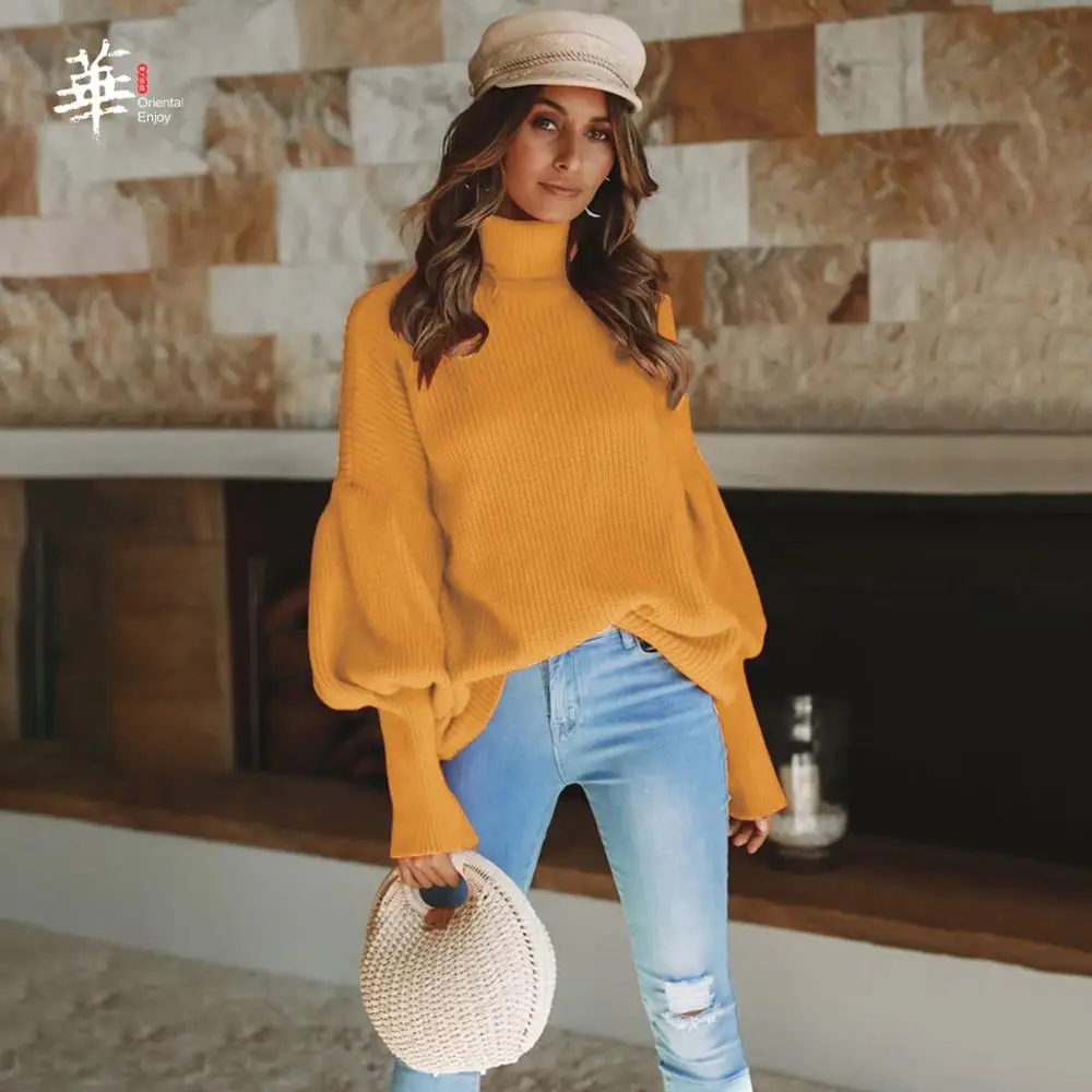 Водолазка вязаный свитер осень зима многоцветный длинный рукав фонариков