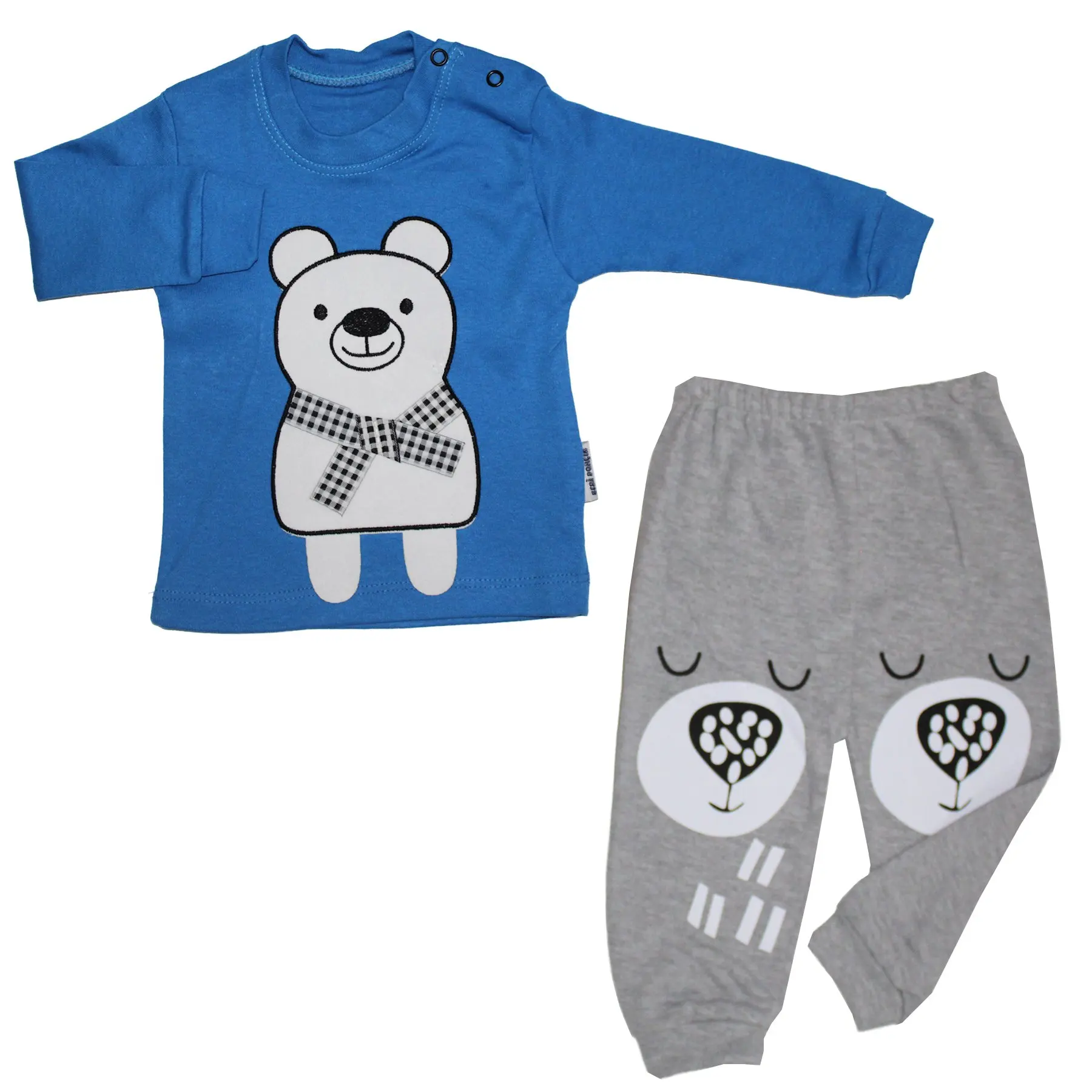 

Blue Gray Teddy Bear Embroidered 2'li Suit