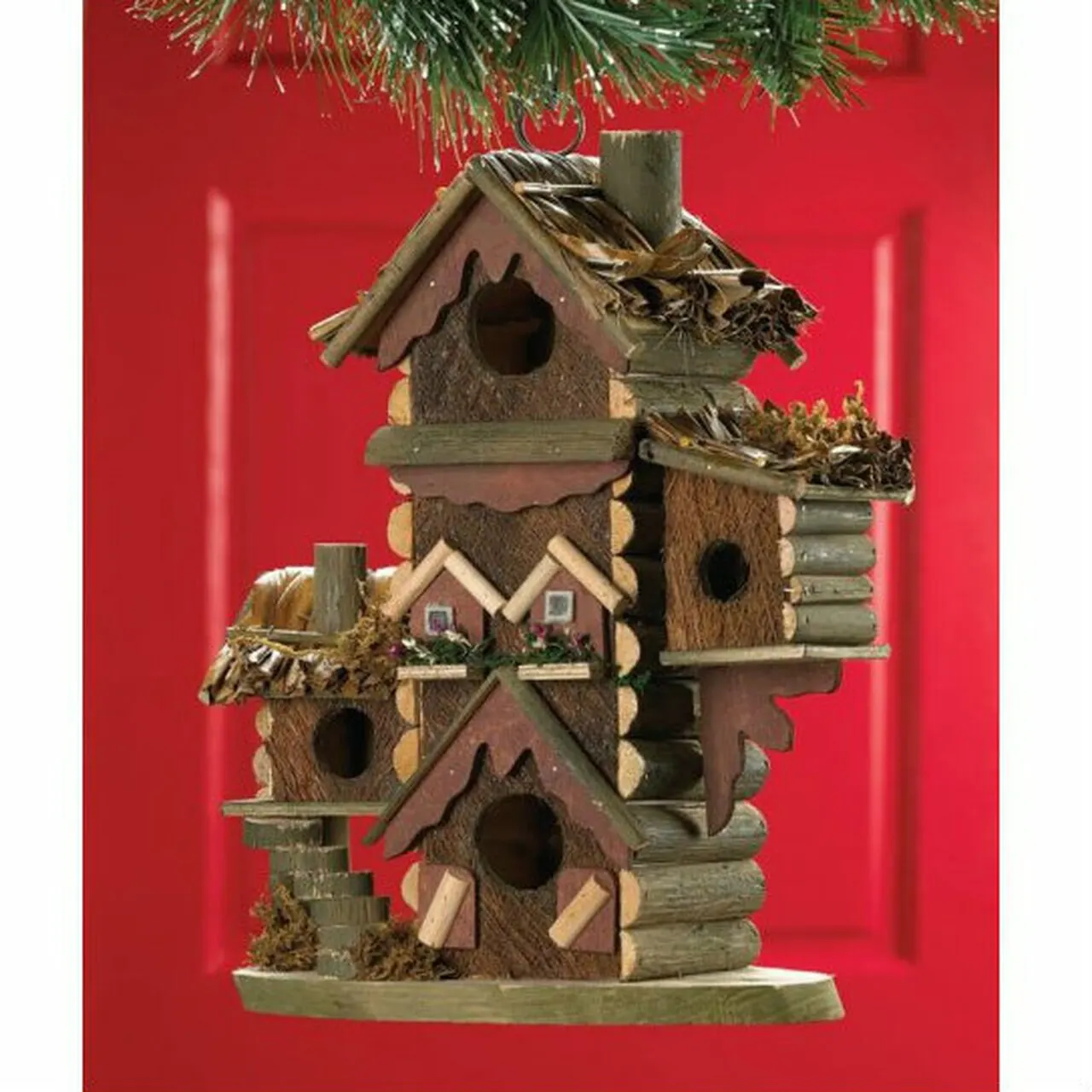 

Eucalyptus Lovable Wood Multi-Level Condo Rustic Lodge Garden Hand Wooden Gingerbread Outdoor Bird House
