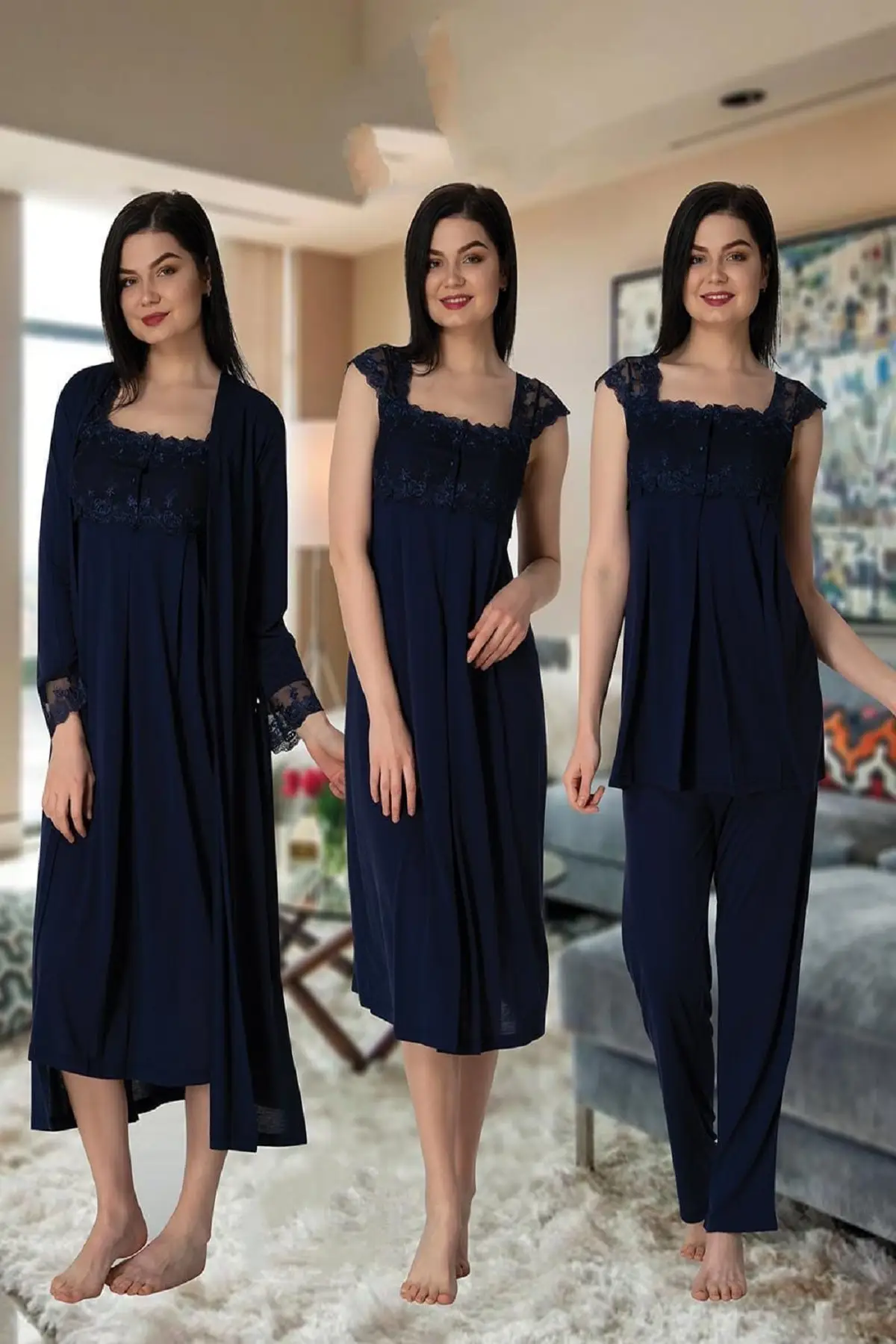 Effort Pajamas Women Pajamas Nightgown Dressing Gown Maternity Maternity 4 Pieces Red Gray Ecru Navy Blue enlarge