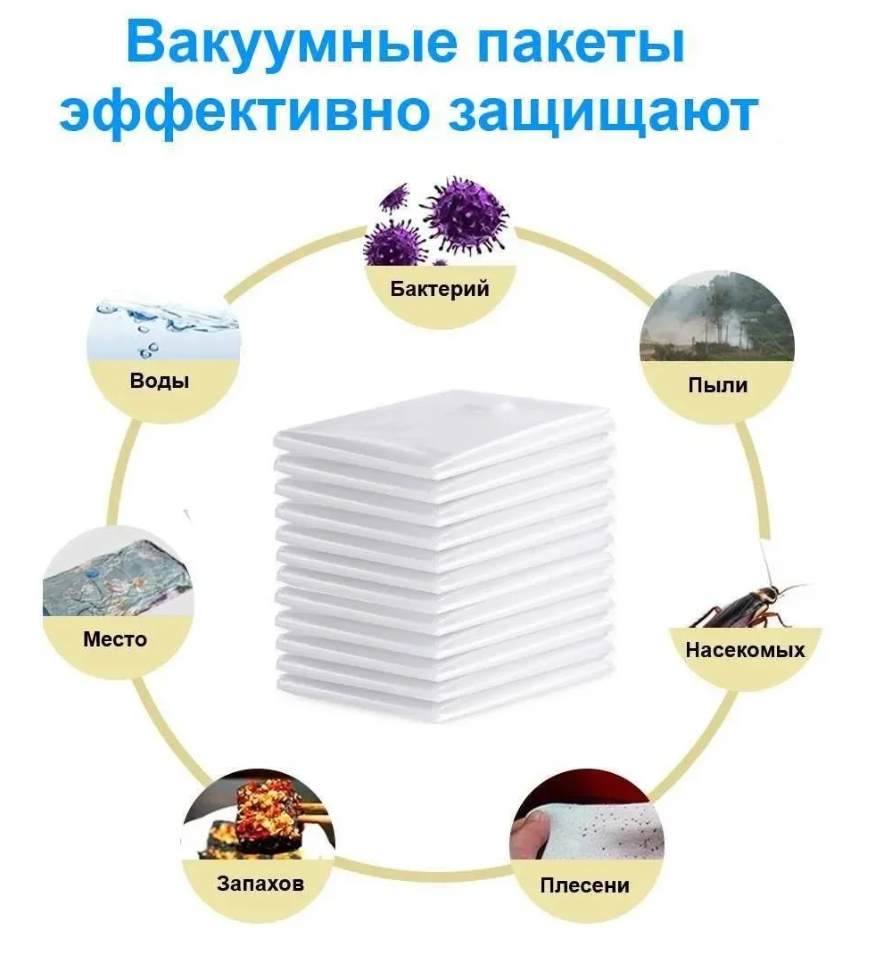 Набор вакуумных пакетов 10 шт для хранения одежды с клапаном и насосом 60х40 см./