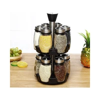 12 Pieces Spice Rack Double Layer Presentation Stand 360 Degree Rotating Glass Kitchenware Table Serving Salt and Spice Stand