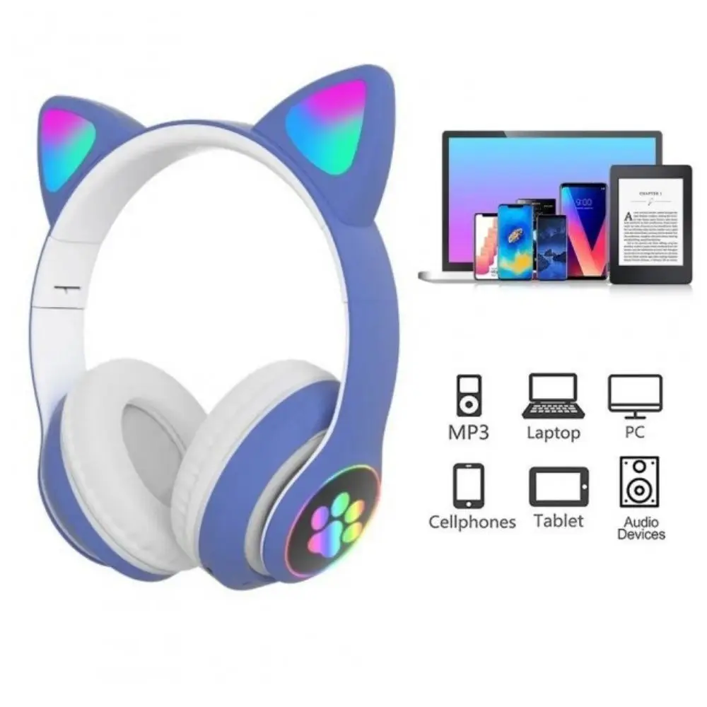 Детские беспроводные наушники / Наушники с ушками кошки Светящиеся для детей |