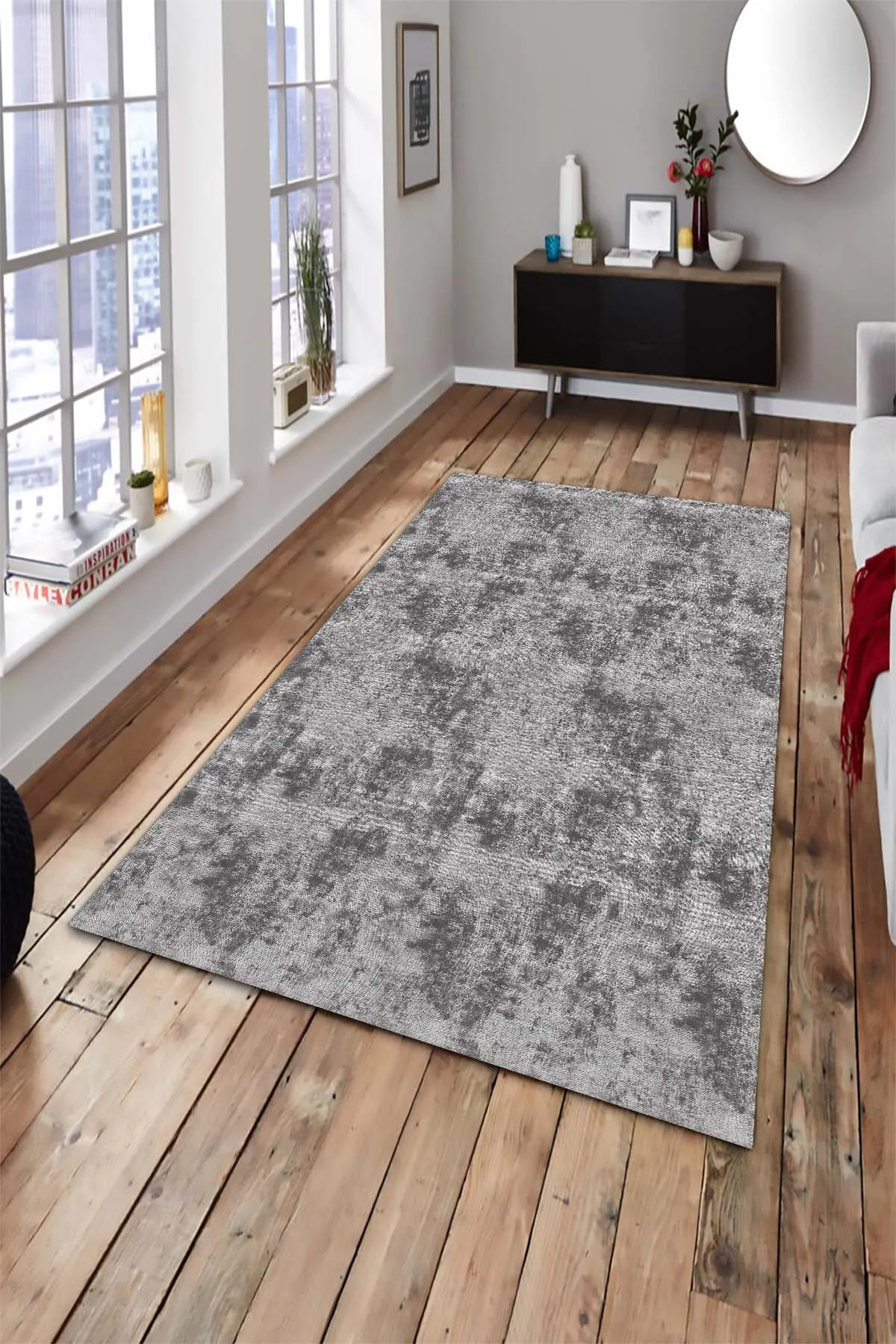 

Rug Carpet Living Room Turkish Workmanship Gray Retro Vintage Authentic Micropolyester Home Textiles Non-Slip Sole Area Carpet
