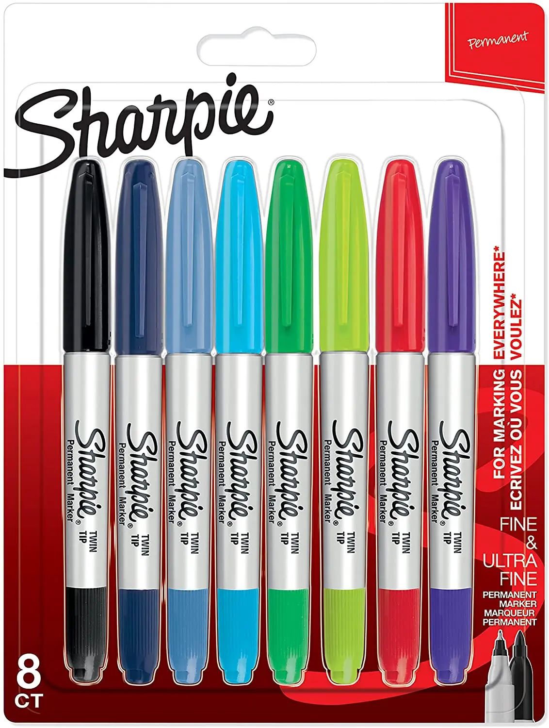 Перманентные Маркеры Sharpie с двойным наконечником тонкие и сверхтонкие в