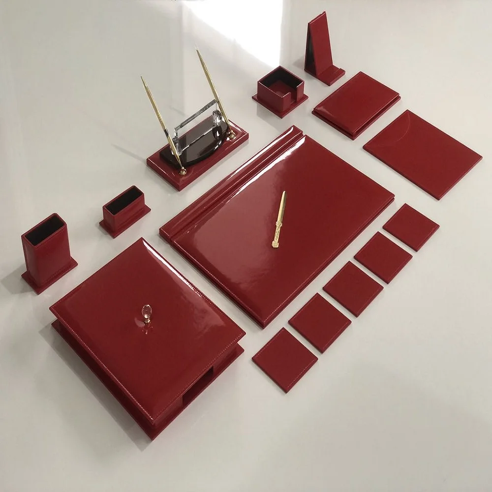Luxury RED OF FERRARI Business Office Desk Leather Mat Set Organizer Accessories (Office Supplies, Office Desktop Set,)